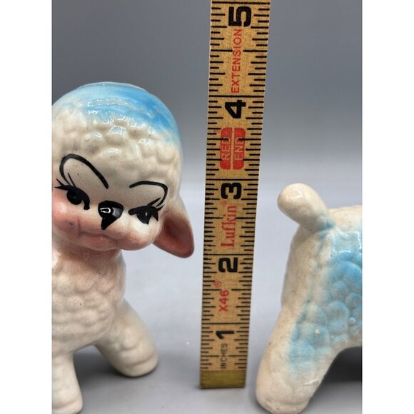 Vtg Set of 2 Ceramic Blue White Lamb Figurines‎ Pair Nursery Decor Baby - Picture 10 of 10